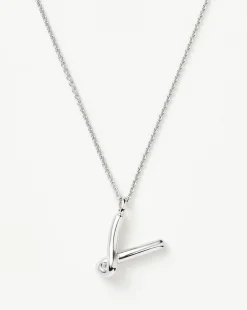 Curly Molten Initial Pendant Necklace - Initial V