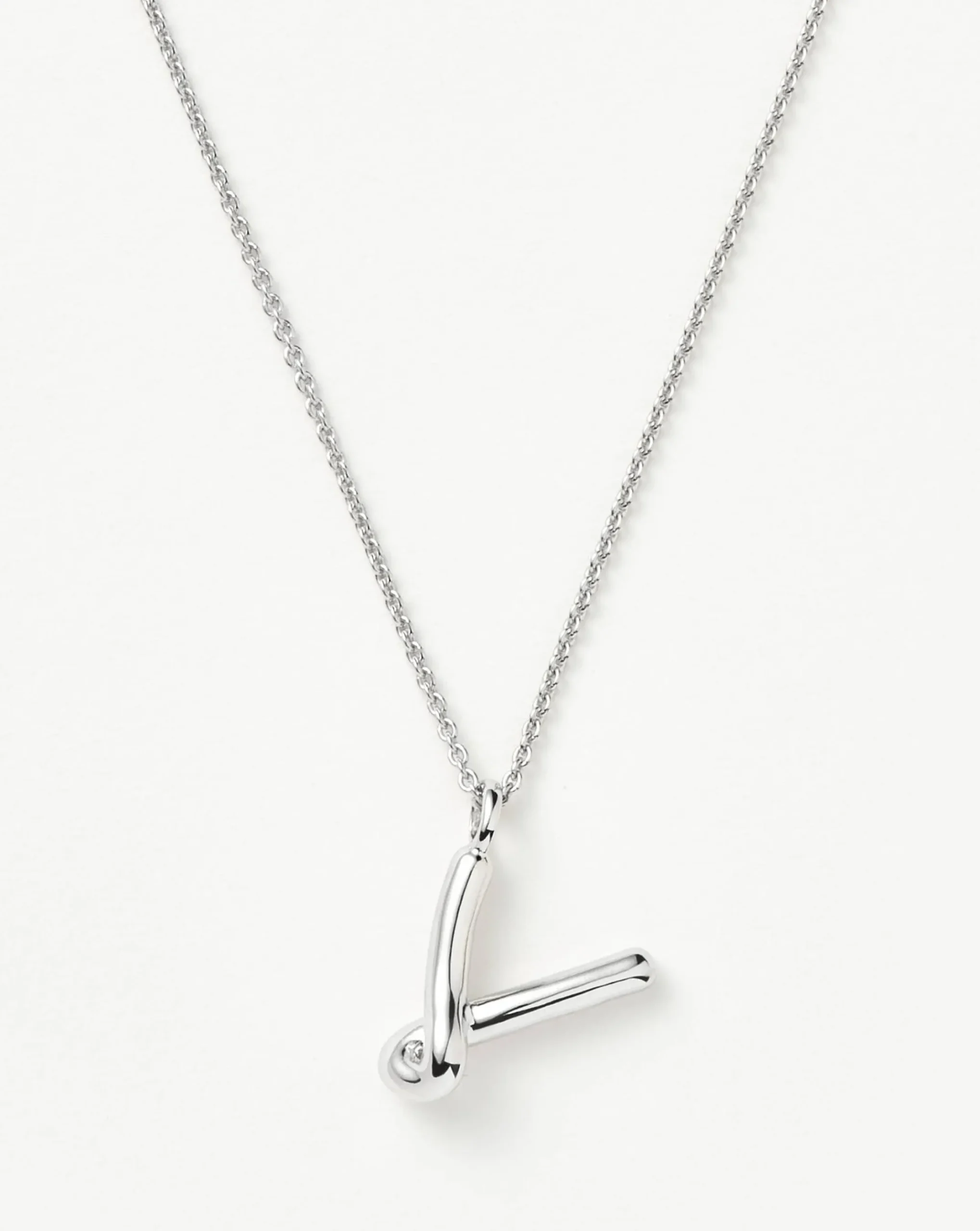 Curly Molten Initial Pendant Necklace - Initial V