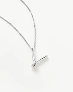 Curly Molten Initial Pendant Necklace - Initial V