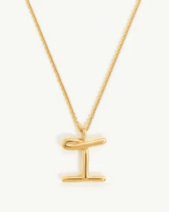 Curly Molten Initial Pendant Necklace - Initial I