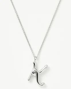 Curly Molten Initial Pendant Necklace - Initial K