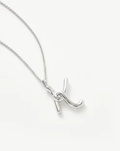 Curly Molten Initial Pendant Necklace - Initial K