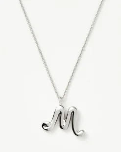 Curly Molten Initial Pendant Necklace - Initial M