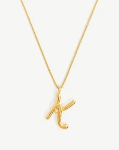 Curly Molten Initial Pendant Necklace - Initial K