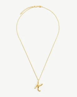 Curly Molten Initial Pendant Necklace - Initial K