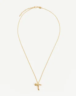 Curly Molten Initial Pendant Necklace - Initial T