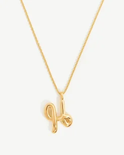 Curly Molten Initial Pendant Necklace - Initial H