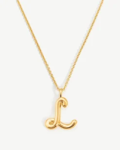 Curly Molten Initial Pendant Necklace - Initial L