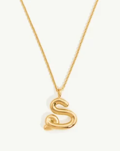 Curly Molten Initial Pendant Necklace - Initial S