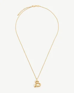 Curly Molten Initial Pendant Necklace - Initial S