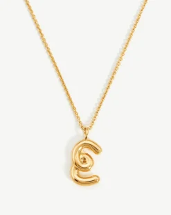 Curly Molten Initial Pendant Necklace - Initial E
