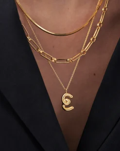 Curly Molten Initial Pendant Necklace - Initial E