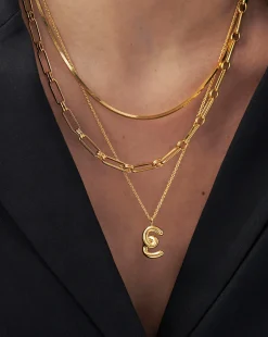 Curly Molten Initial Pendant Necklace - Initial E