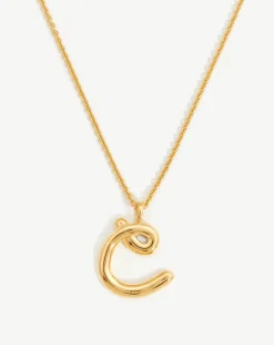 Curly Molten Initial Pendant Necklace - Initial C