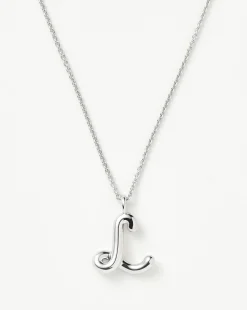 Curly Molten Initial Pendant Necklace - Initial L
