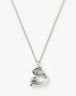 Curly Molten Initial Pendant Necklace - Initial S