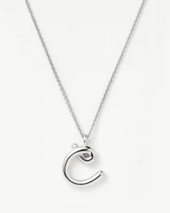 Curly Molten Initial Pendant Necklace - Initial C
