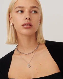 Curly Molten Initial Pendant Necklace - Initial C