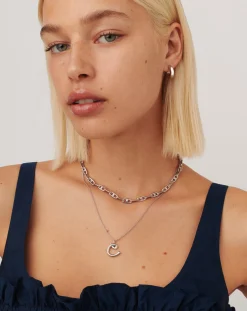 Curly Molten Initial Pendant Necklace - Initial C