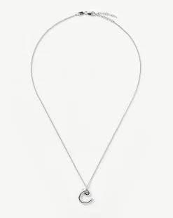 Curly Molten Initial Pendant Necklace - Initial C