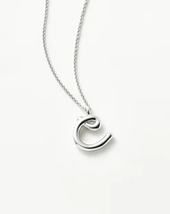 Curly Molten Initial Pendant Necklace - Initial C