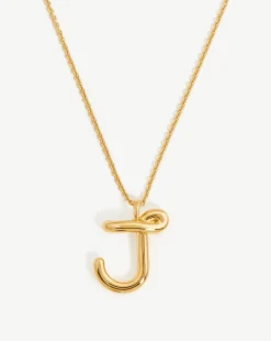 Curly Molten Initial Pendant Necklace - Initial J