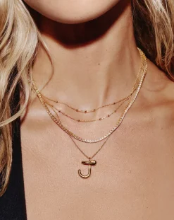 Curly Molten Initial Pendant Necklace - Initial J