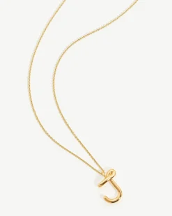 Curly Molten Initial Pendant Necklace - Initial J
