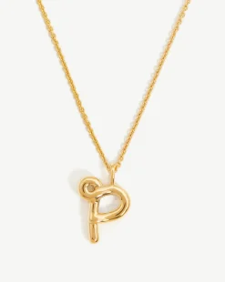 Curly Molten Initial Pendant Necklace - Initial P
