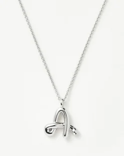 Curly Molten Initial Pendant Necklace - Initial A
