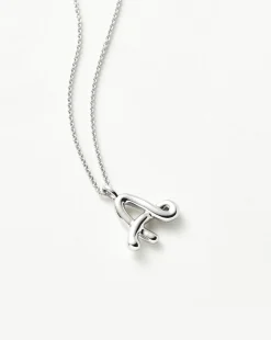 Curly Molten Initial Pendant Necklace - Initial A