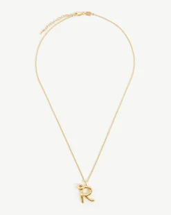 Curly Molten Initial Pendant Necklace - Initial R