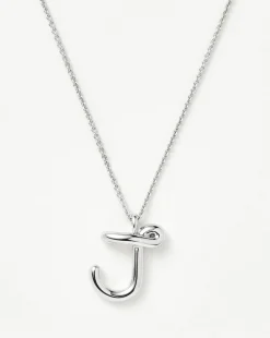 Curly Molten Initial Pendant Necklace - Initial J