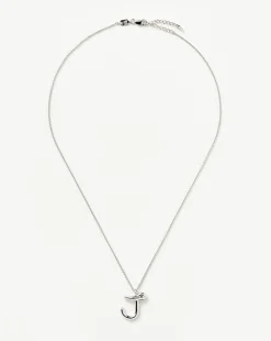Curly Molten Initial Pendant Necklace - Initial J