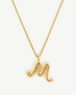 Curly Molten Initial Pendant Necklace - Initial M