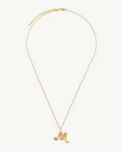 Curly Molten Initial Pendant Necklace - Initial M
