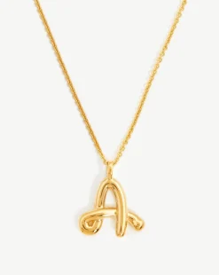 Curly Molten Initial Pendant Necklace  - Initial A