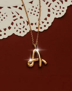 Curly Molten Initial Pendant Necklace  - Initial A