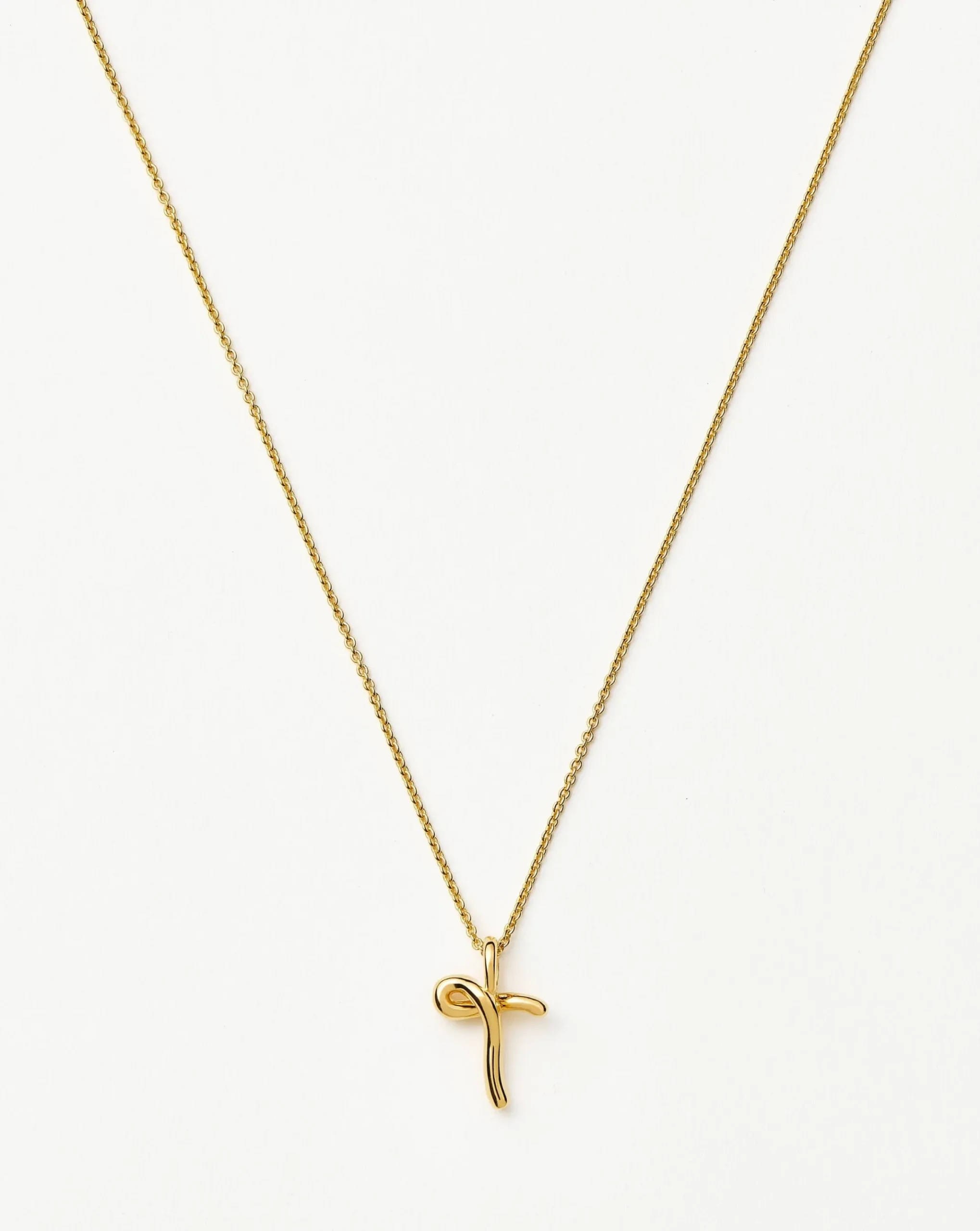 Curly Molten Mini Initial Necklace - T
