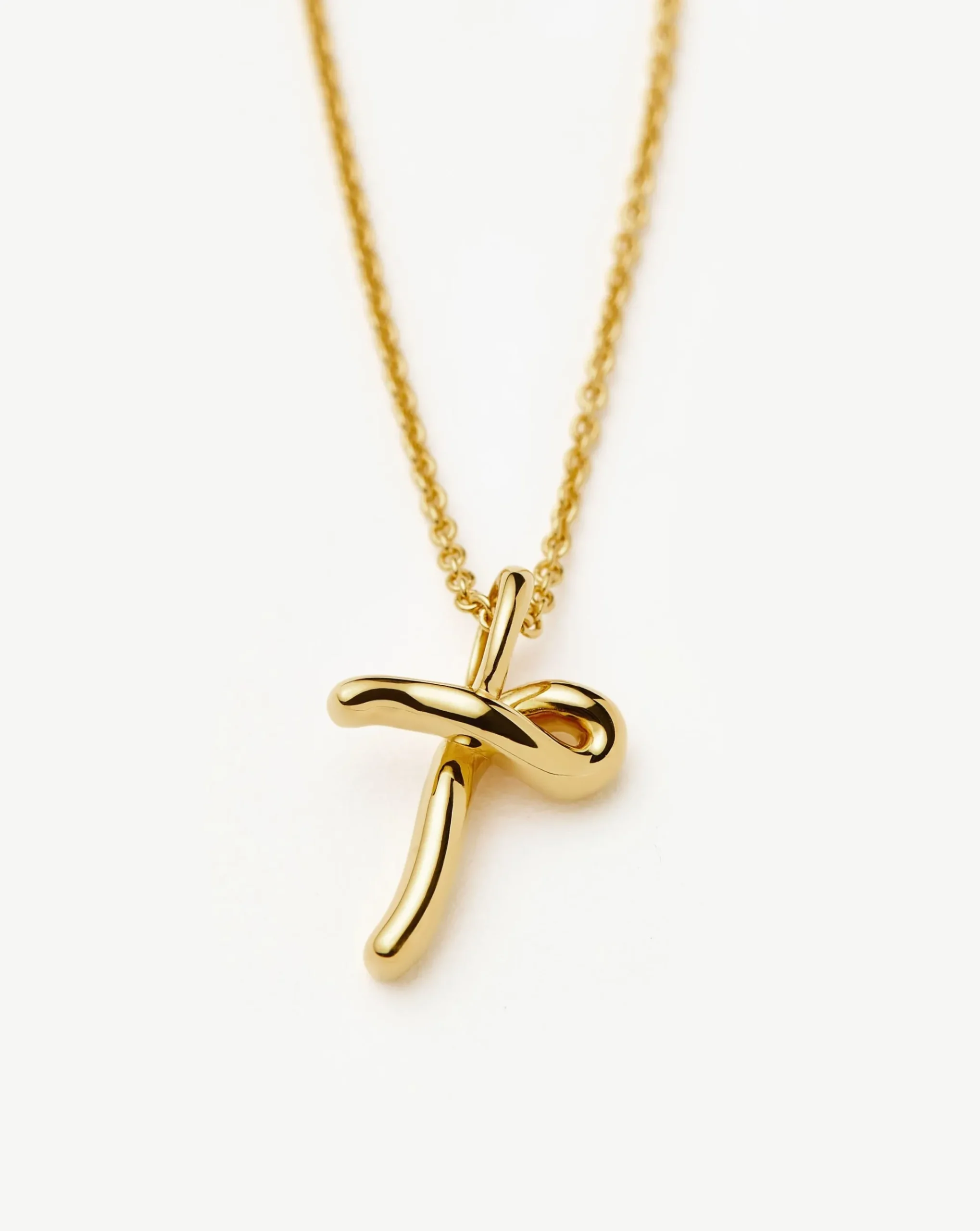 Curly Molten Mini Initial Necklace - T