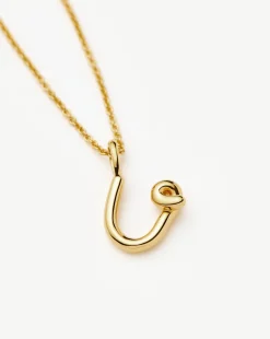 Curly Molten Mini Initial Necklace - U