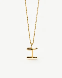 Curly Molten Mini Initial Necklace - I