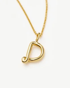 Curly Molten Mini Initial Necklace - D