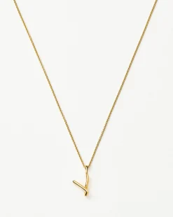 Curly Molten Mini Initial Necklace - V