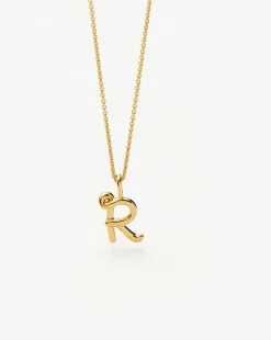 Curly Molten Mini Initial Necklace - R
