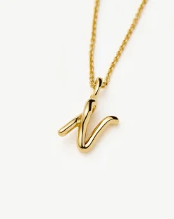 Curly Molten Mini Initial Necklace - N