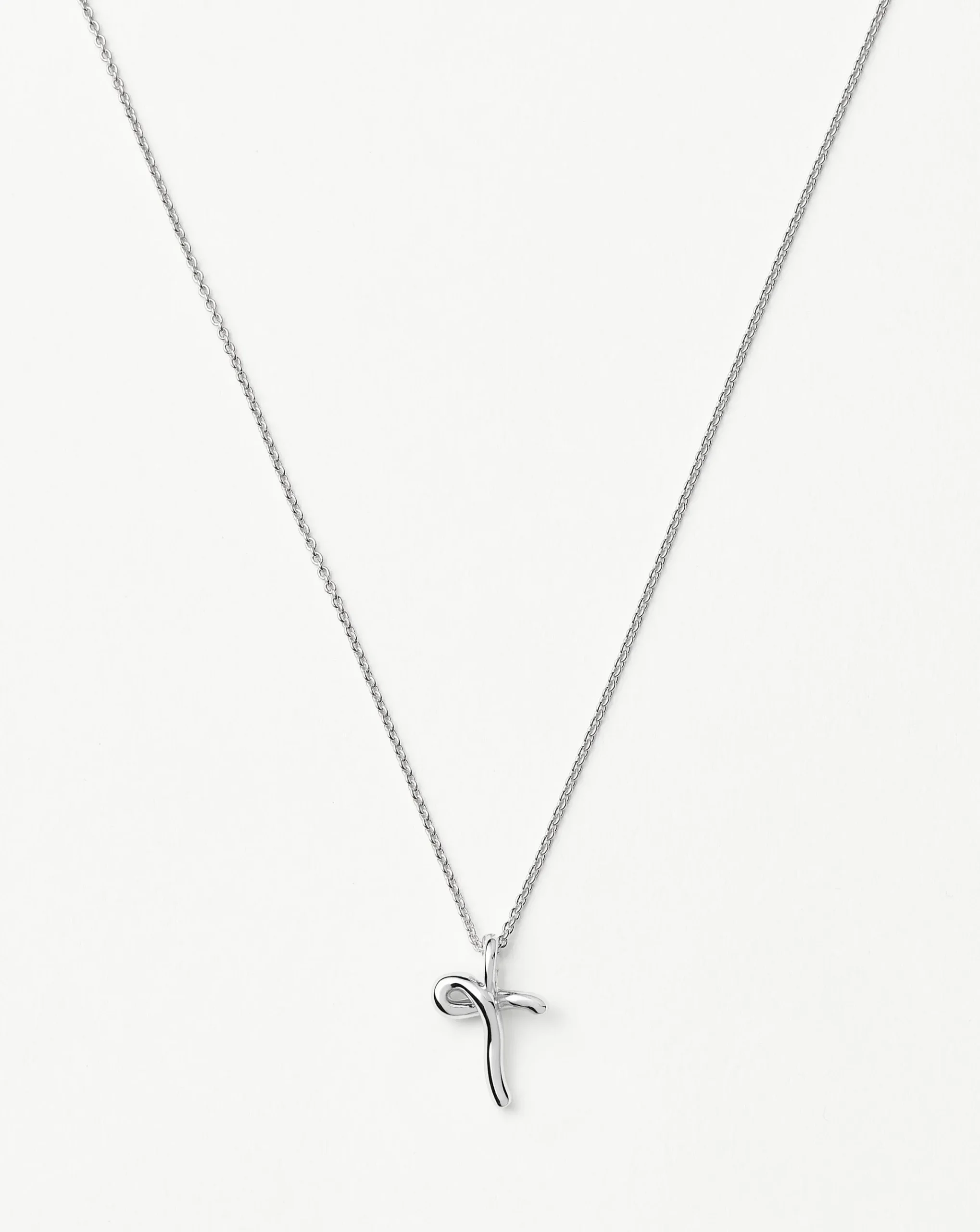 Curly Molten Mini Initial Necklace - T