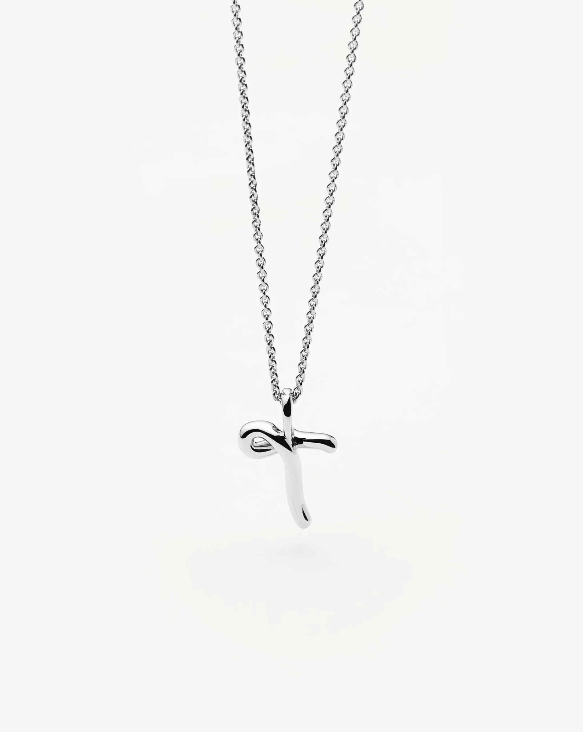 Curly Molten Mini Initial Necklace - T