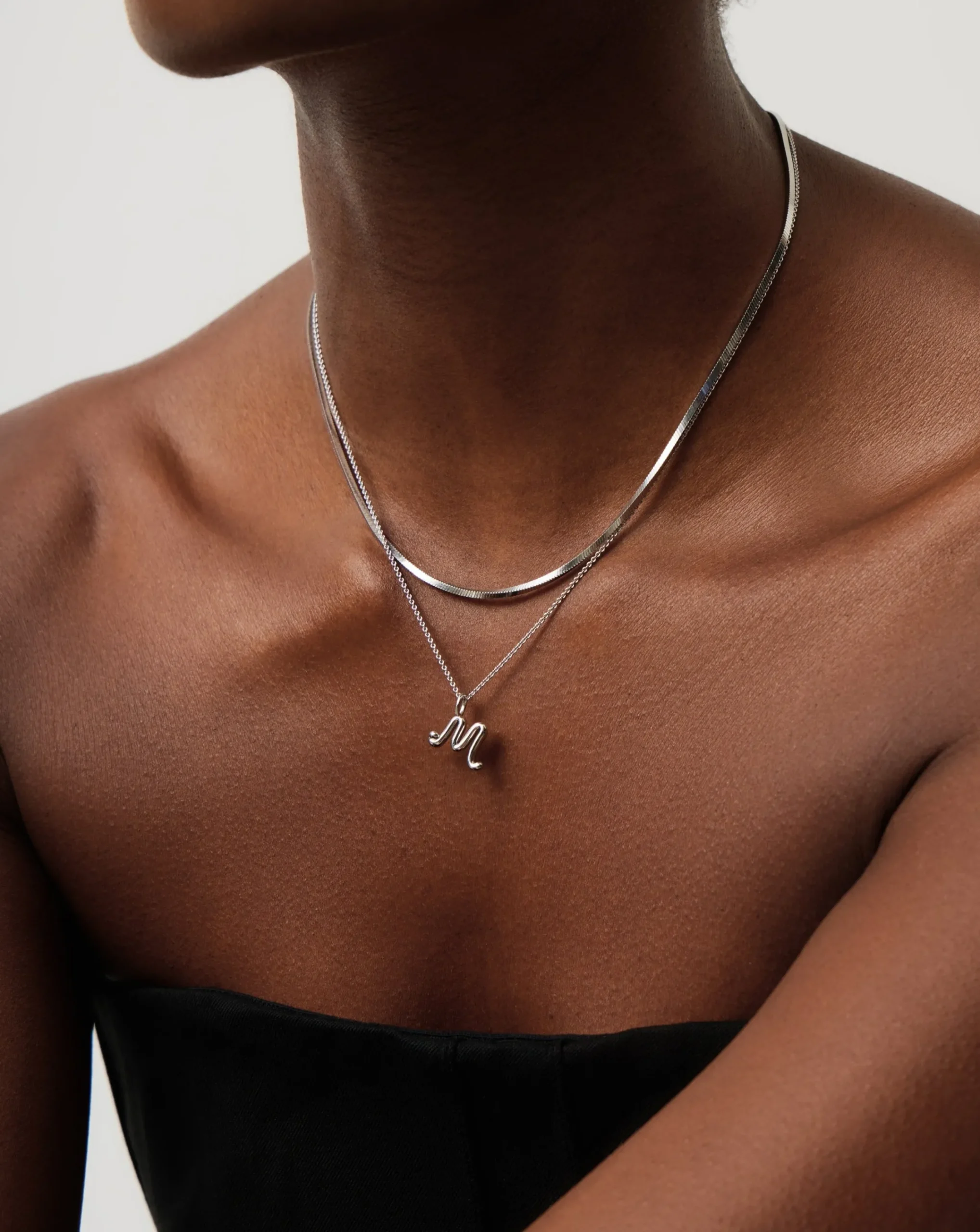 Curly Molten Mini Initial Necklace - M