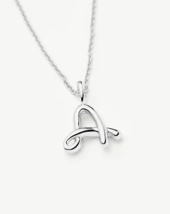 Curly Molten Mini Initial Necklace - A